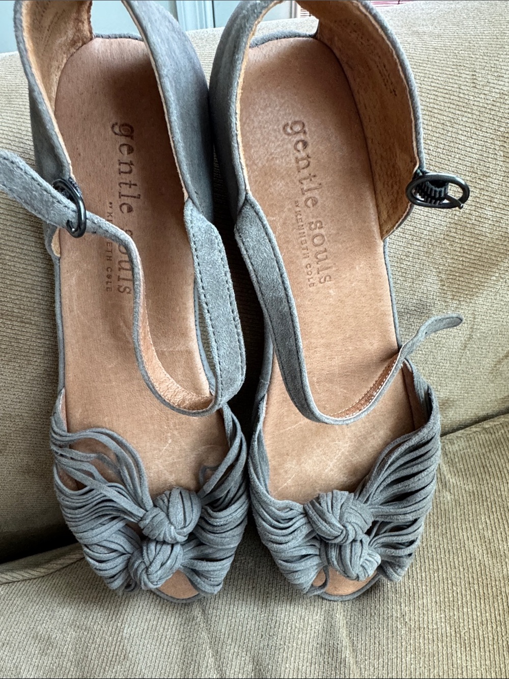 gentle souls Gray Knotted Suede Ankle-Strap Flat Sandals - Picture 4 of 5